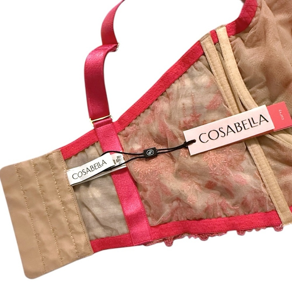Cosabella Curvy Lace Underwire Bra Large Nude Pink Sheer Floral Embroidery NWT - Picture 6 of 8
